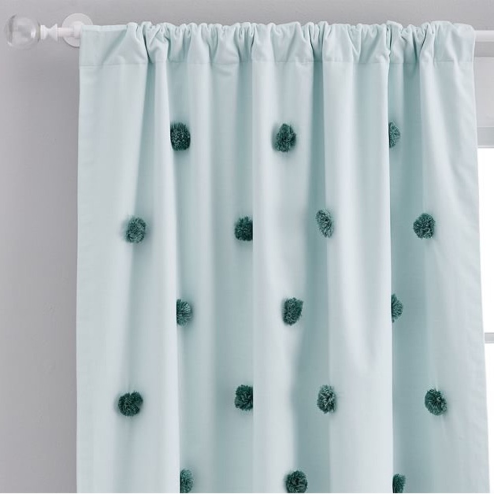 Pottery Barn Kids Mint Green Curtain Pom Pom Blackout